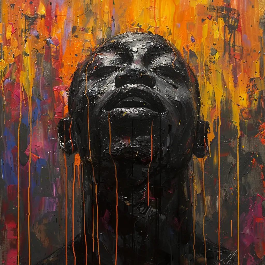 Black art of black man in a panic