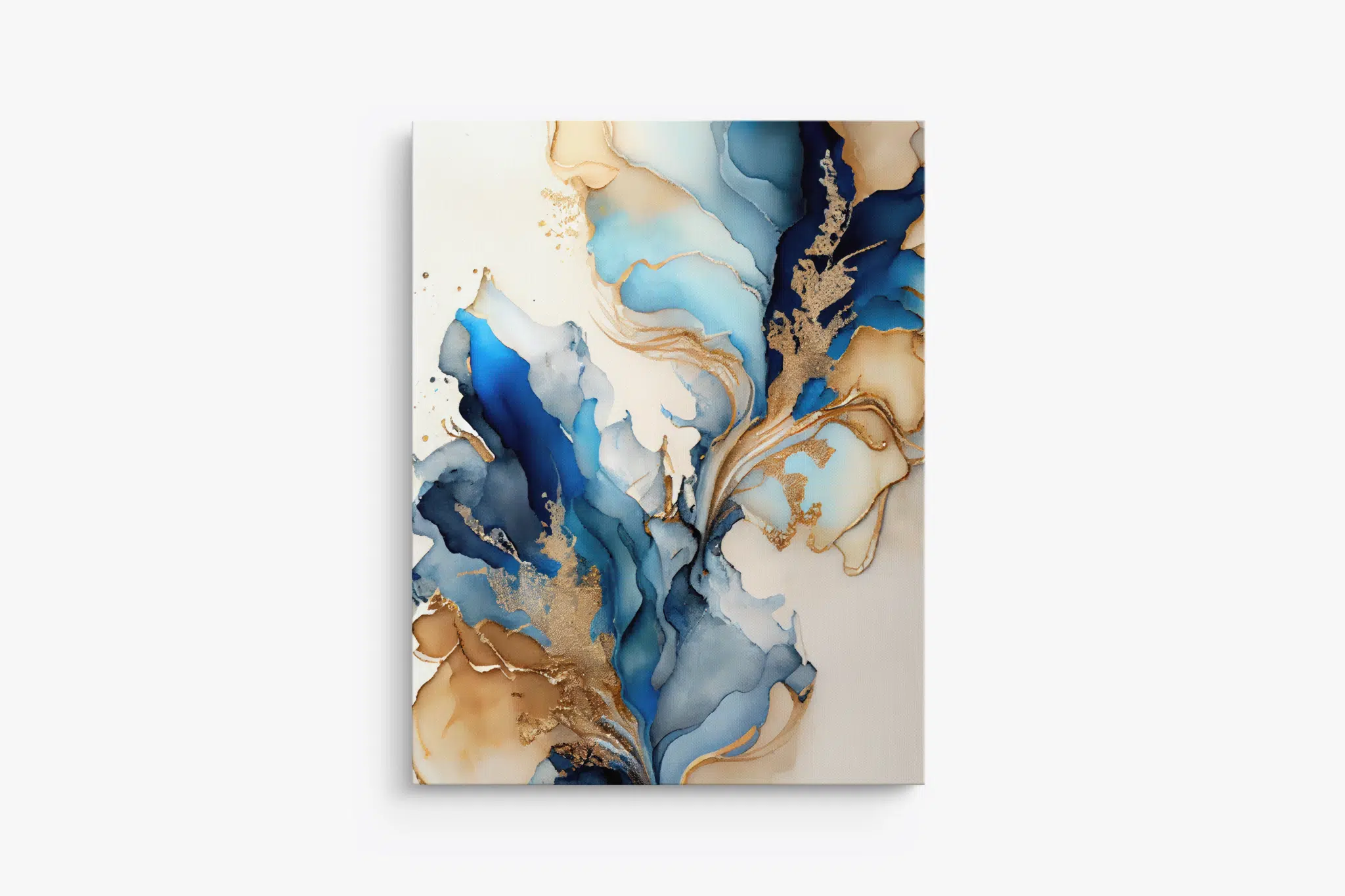 MOCKUP 1 - Front Hanging Portrait Art Print Canvas of Blue and Beige Abstract Art Print Mockup