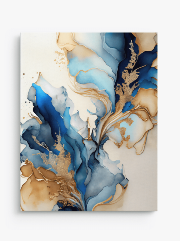 MOCKUP 1 - Front Hanging Portrait Art Print Canvas of Blue and Beige Abstract Art Print Mockup