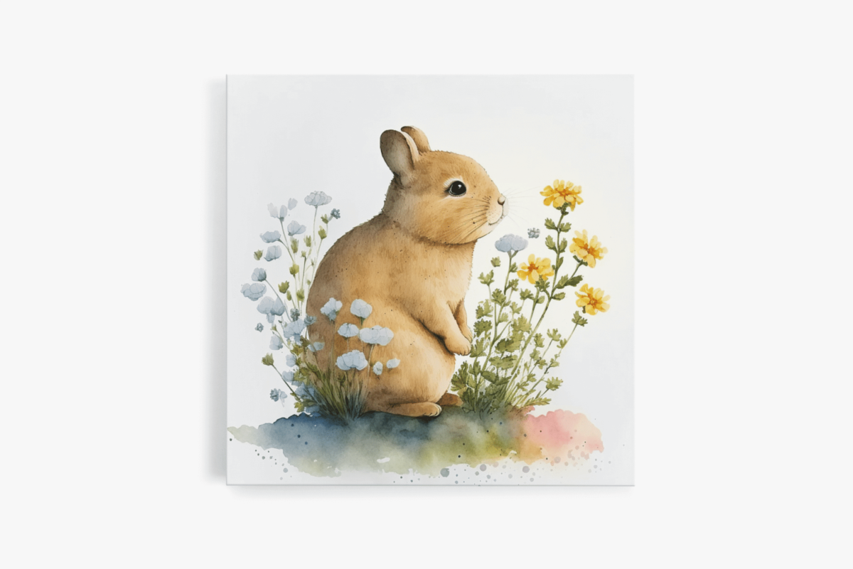 MOCKUP 1 - Canvas Watercolor rabbit near a flower