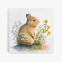 MOCKUP 1 - Canvas Watercolor rabbit near a flower