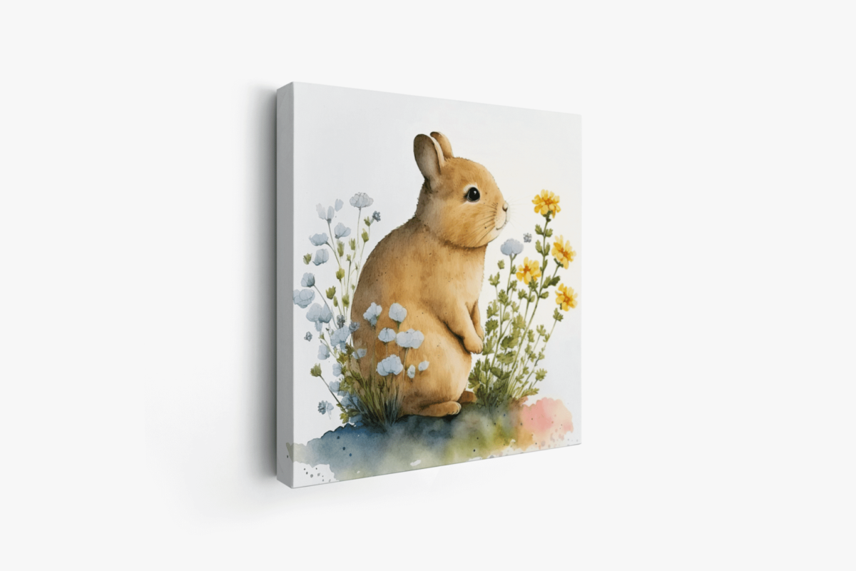 MOCKUP 2 - Canvas Watercolor rabbit near a flower