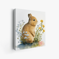 MOCKUP 2 - Canvas Watercolor rabbit near a flower