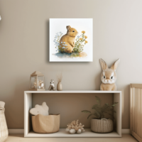 MOCKUP 3 16x16 Watercolor rabbit near a flower on a single square frame in woodland animal