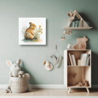 MOCKUP 4 - 16x16 Watercolor rabbit near a flower on a nursery room wall art canvas mockup