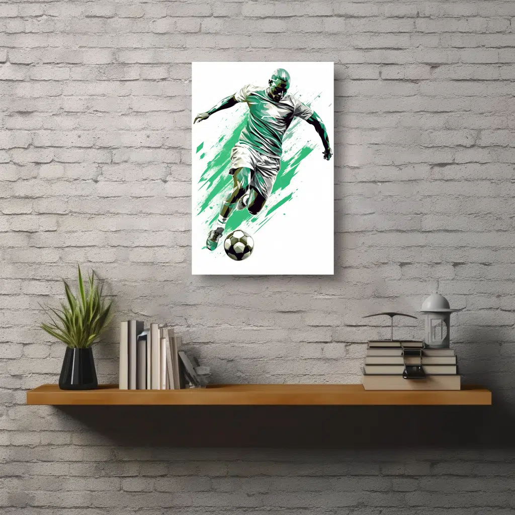 MOCKUP 5 - 12x18 soccer man on a wood frame above shelf