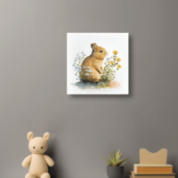 MOCKUP 5 - 16x16 Watercolor rabbit near a flower on a nursery wall art canvas empty gray wall