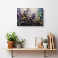 MOCKUP 5 - 18x12 purple flowers on a cozy wooden frame on shelf white background