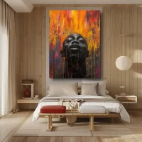 Black Artwork of Black man in a panic - mockup of beige bedroom