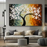 Black Artwork of abstract tree - mockup of beige wall