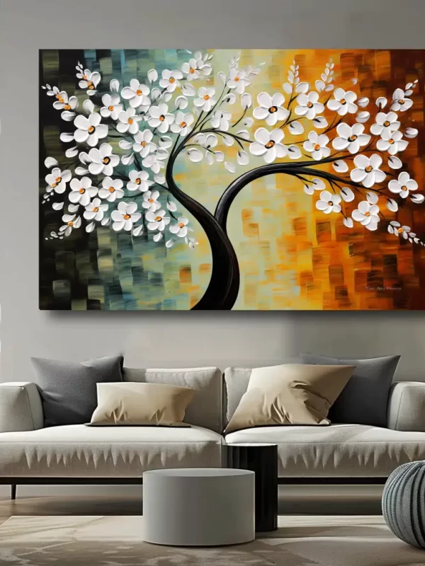 Black Artwork of abstract tree - mockup of beige wall