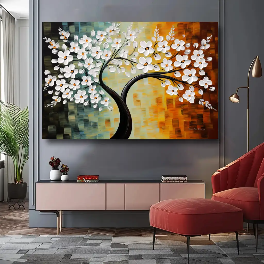 Black Artwork of abstract tree - mockup of gray wall