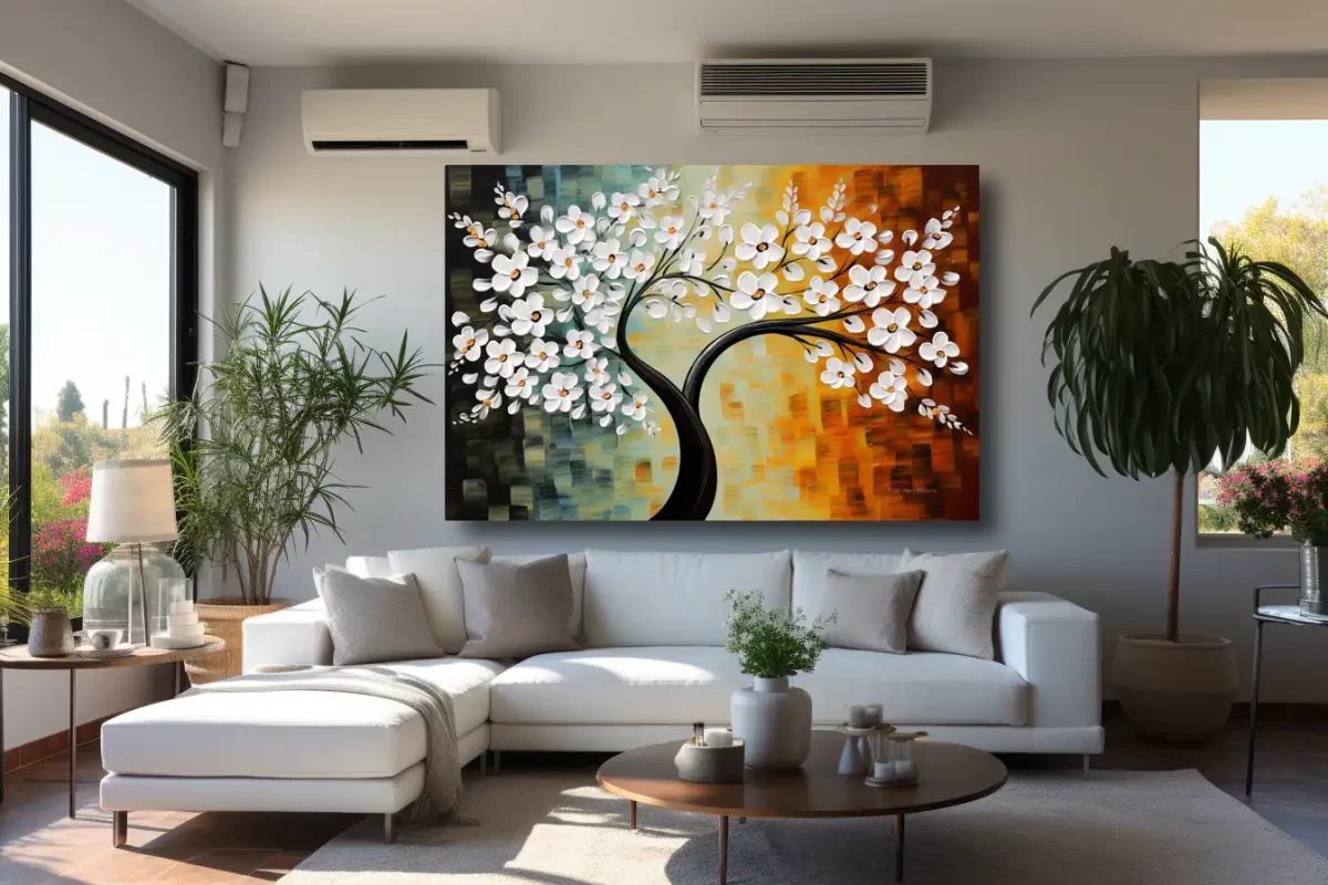 Black Artwork of abstract tree - mockup of white wall