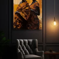 Black Artwork of african women - mockup with gray chair