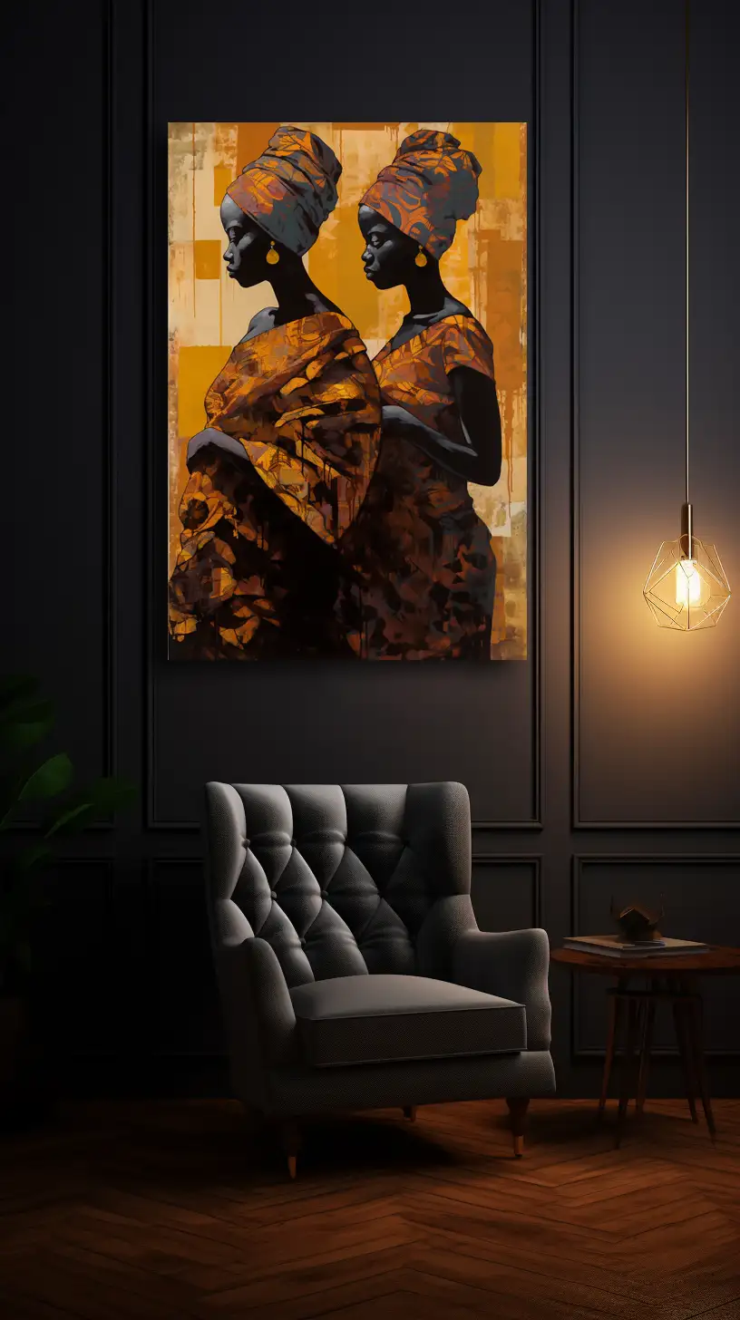 Black Artwork of african women - mockup with gray chair