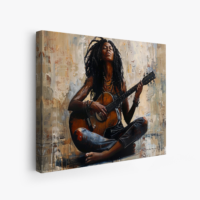 Black Artwork of black woman playing guitar - mockup 2