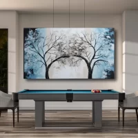 Black Artwork of blue and brown tree - mockup of pool table