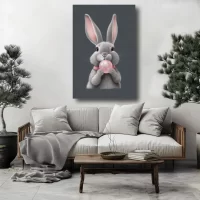 Black Artwork of gray bunny - mockup of white couch