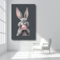 Black Artwork of gray bunny - mockup of white room