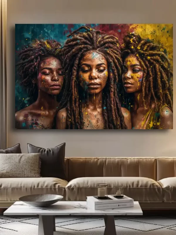 Black Artwork of three black women splattered