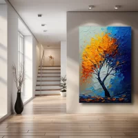 Black Artwork of two tone tree - mockup of beige wall