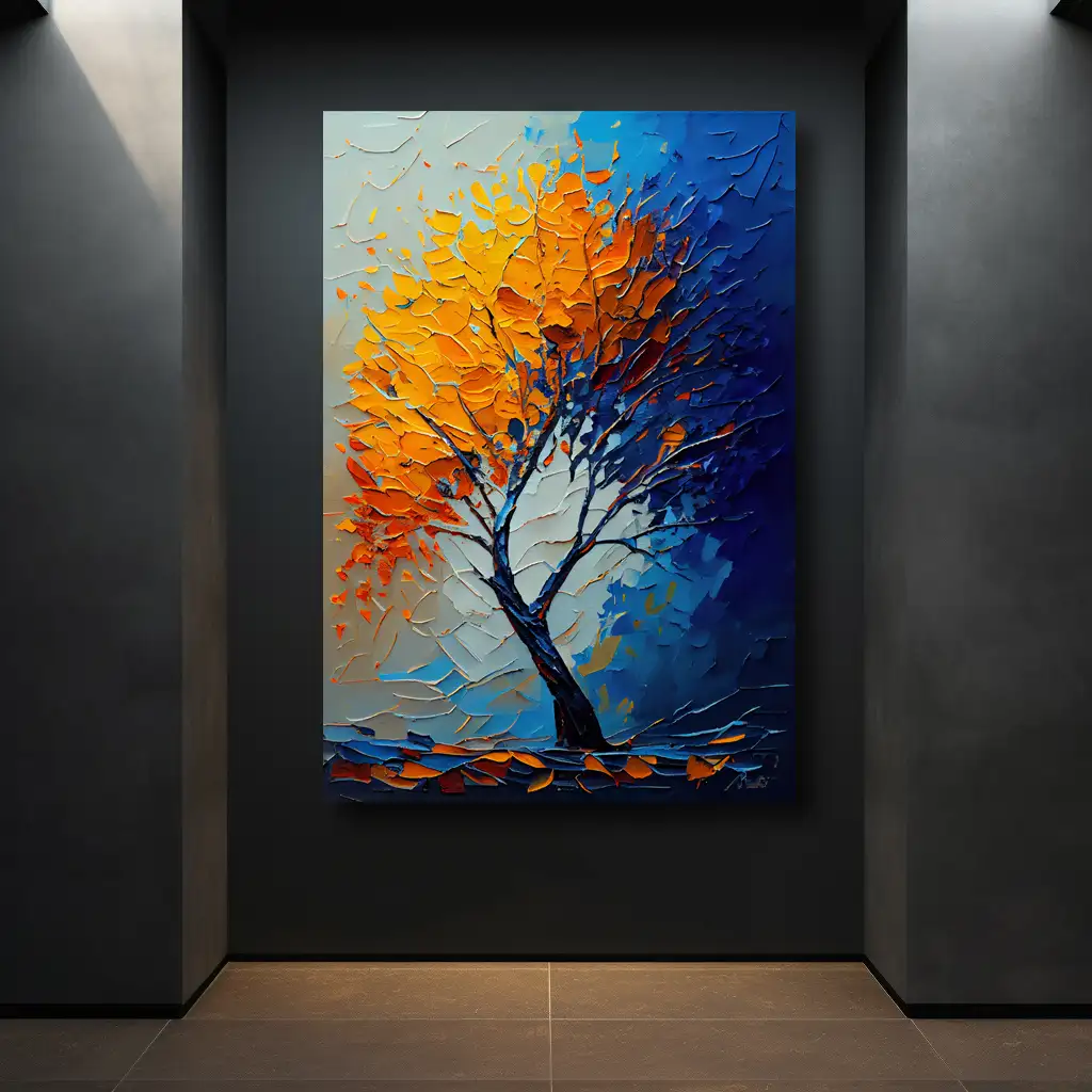 Black Artwork of two tone tree - mockup of dark recess