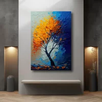 Black Artwork of two tone tree - mockup of light gray wall