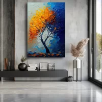 Black Artwork of two tone tree - mockup of silver wall