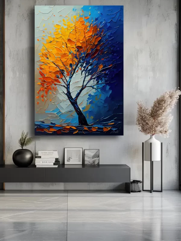 Black Artwork of two tone tree - mockup of silver wall