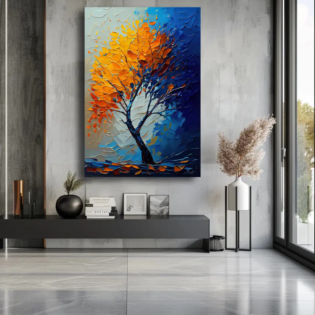 Black Artwork of two tone tree - mockup of silver wall