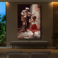 Black Artwork of violin man - mockup of beige wall