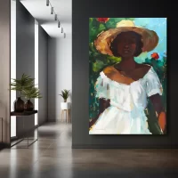 Black Artwork of woman in garden - mockup of gray wall