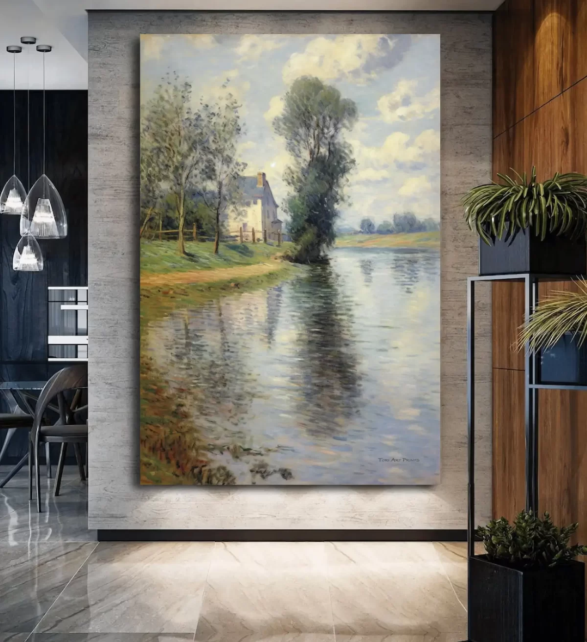 Black art design of the seine - white wall mockup