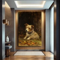 Black art of Goodwin Puppy on brown wall mockup