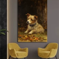 Black art of Goodwin Puppy on dark gray wall mockup