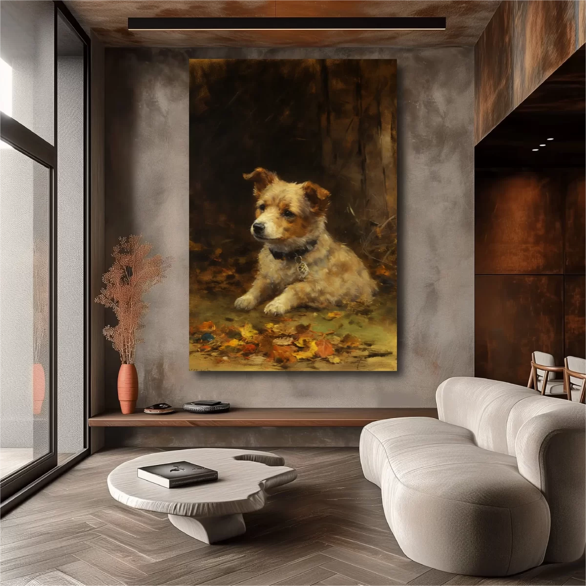 Black art of Goodwin Puppy on gray wall mockup