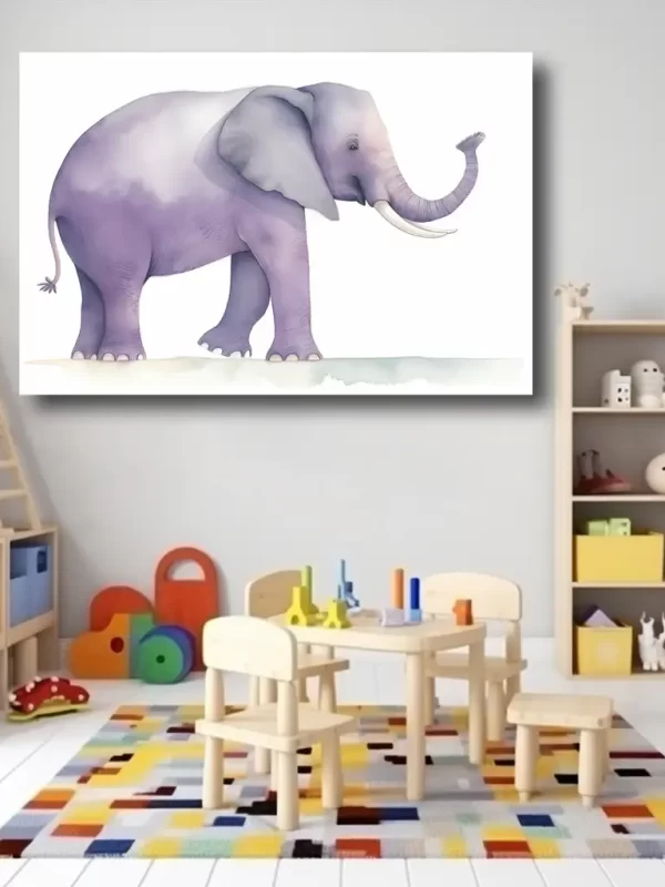 Black art of purple elephant with playroom mockup