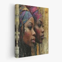 Black artwork of two african women looking pensive - mockup 2