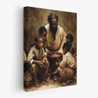 Black Artwork of Jesus feeding hungry children - mockup 2