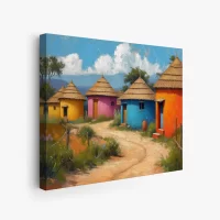 Black Artwork of colorful African huts - mockup2