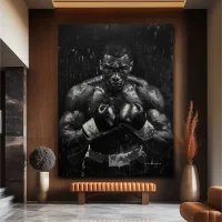 Afrocentric art print of black boxer with a look of determination - brown wall mockup