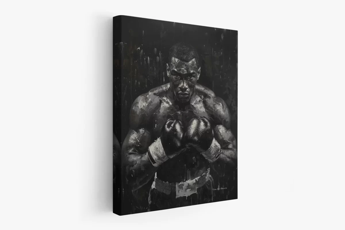 Black artwork of black boxer with a look of determination - mockup 2