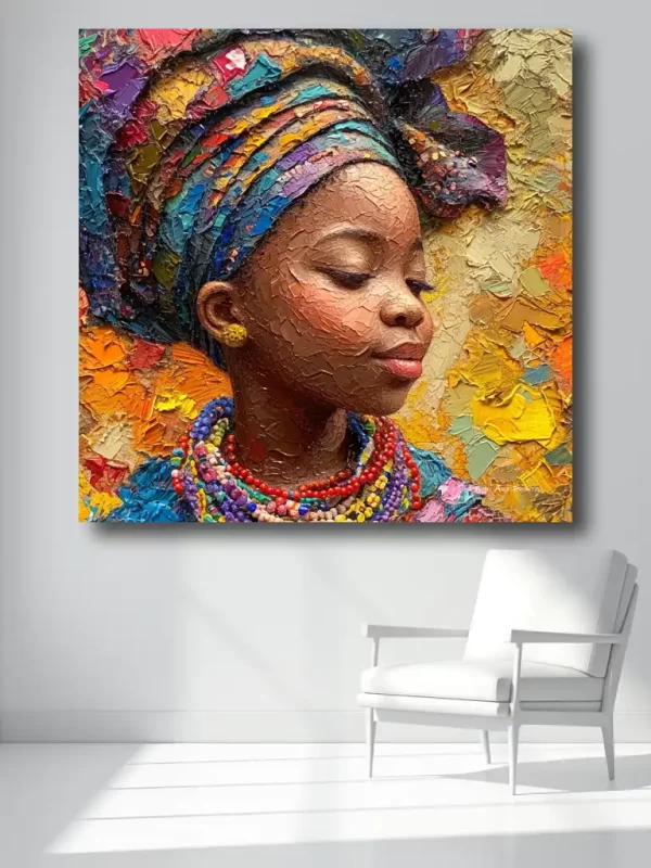 Black Artwork of Yoruba girl - white wall mockup