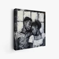 Black Artwork of a young couple asleep sitting up - mockup2