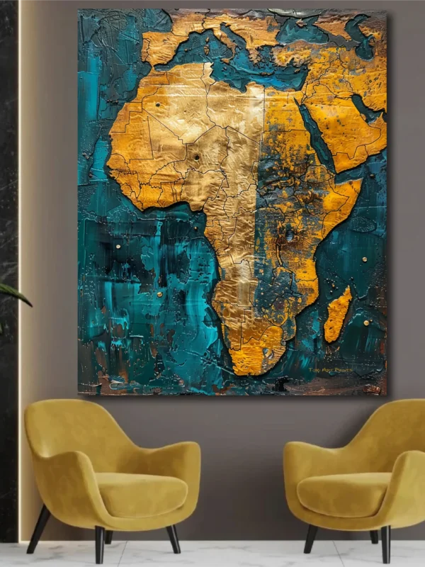 Black Artwork of African map - two yellow chairs mockup