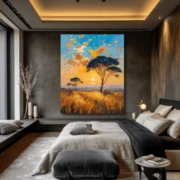 Black Artwork of Yellow Sky Savannah - dark gray wall mockup