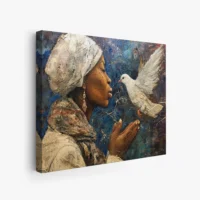 Black Artwork of a lady holding a dove - mockup 2